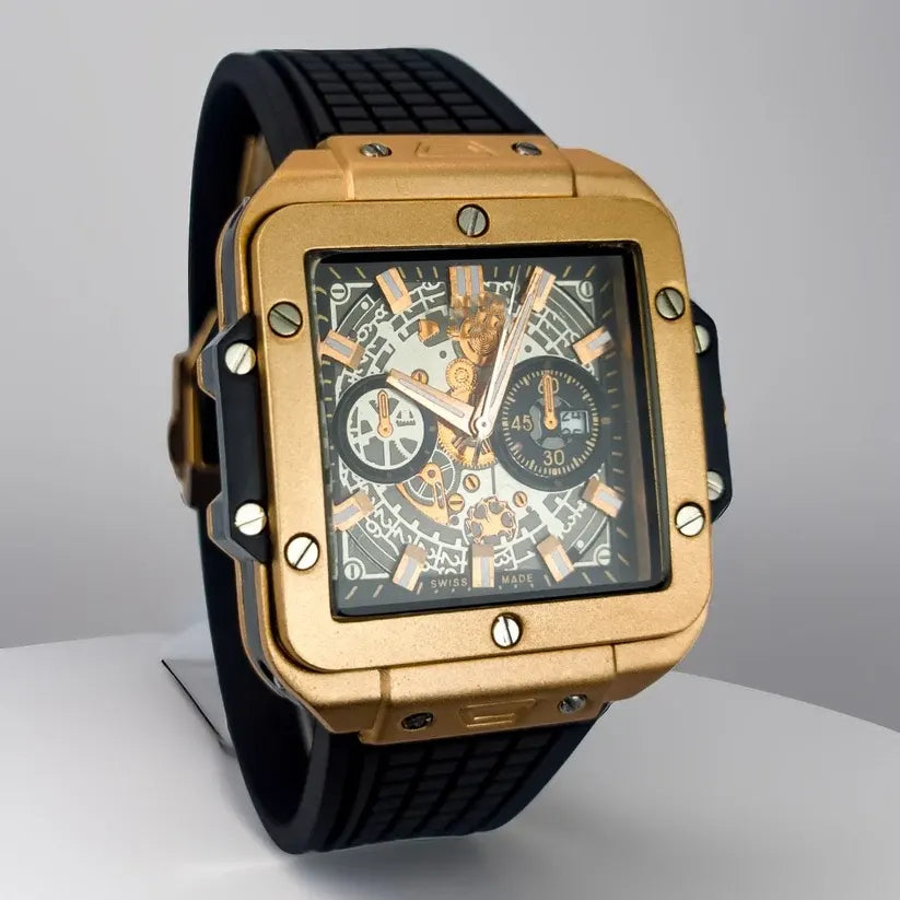 Square Dial Black Strap Unique Watch