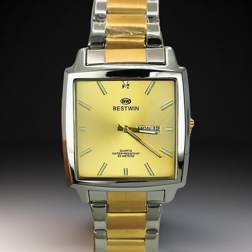 Gold n Silver Square Watch For Men