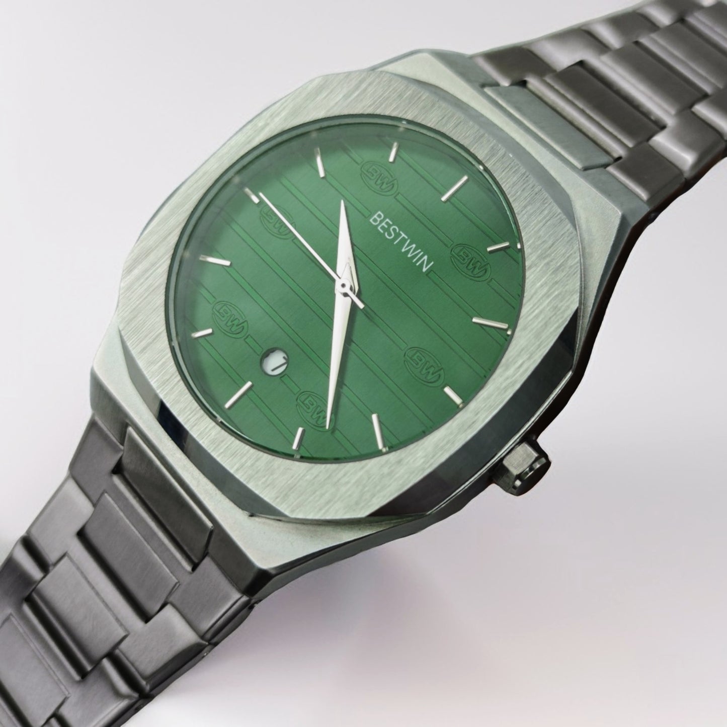 Silver n Green Chain Watch For Men