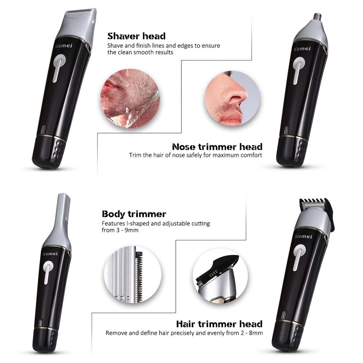 Kemei 10 In 1 Km-1015 Rechargeable Professional Clipper Men Electric Shaver Nose Trimmer
