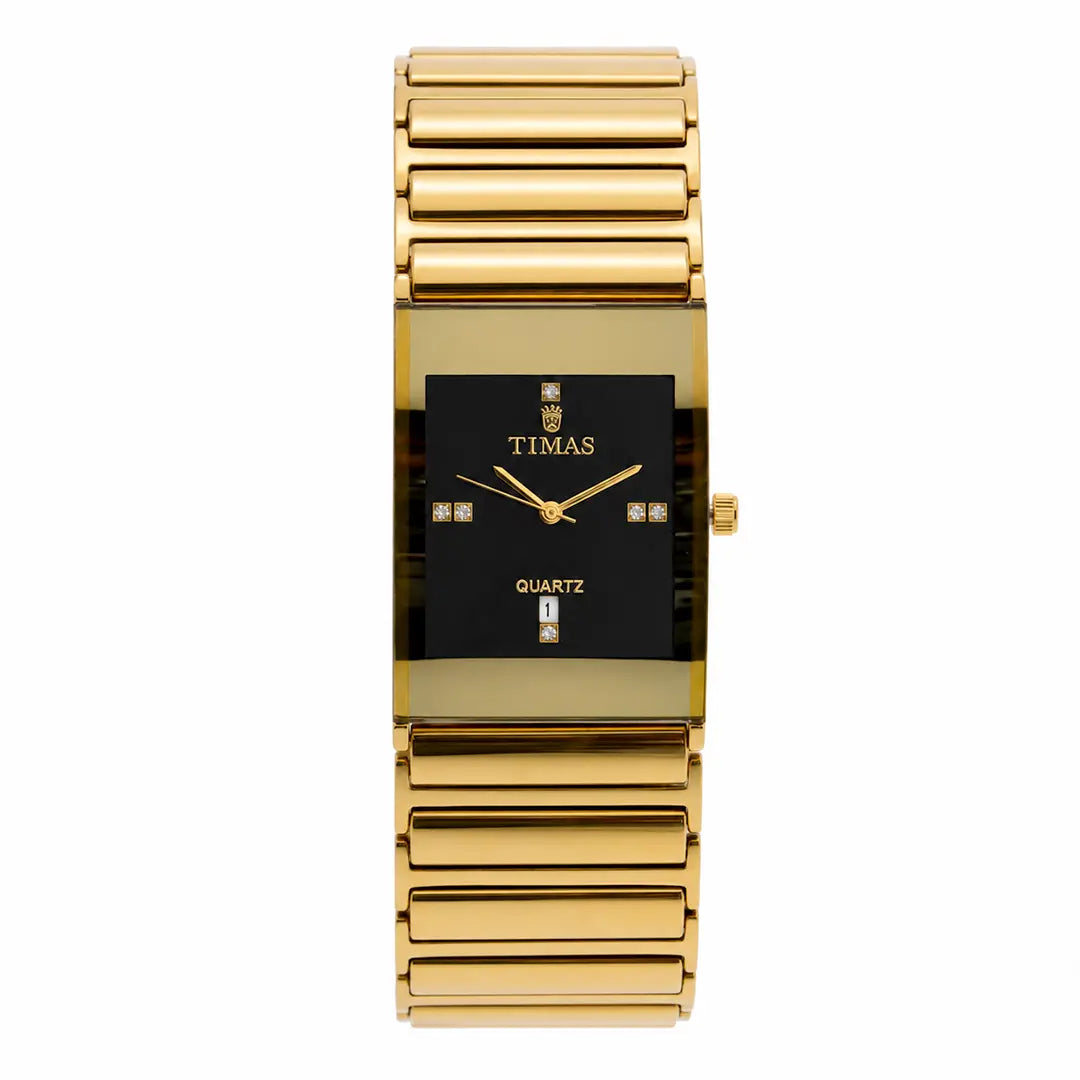 Timas Luxe Ceramic Series (Quartz) | Premium Minimalist Square Watch with Diamond-Cut Accents Full Gold