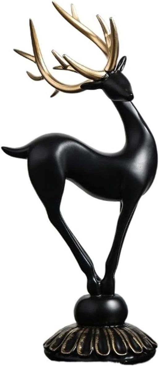 Resin Deer Statue sculpture set with crystal balls Black