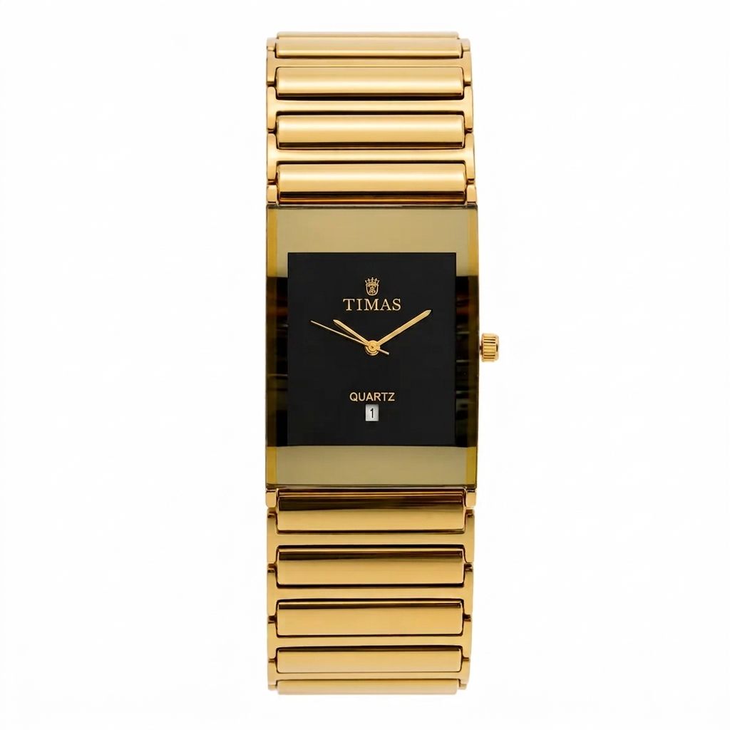 Timas Luxe Ceramic Series (Quartz) | Premium Minimalist Square Watch with Black Dial Full Gold