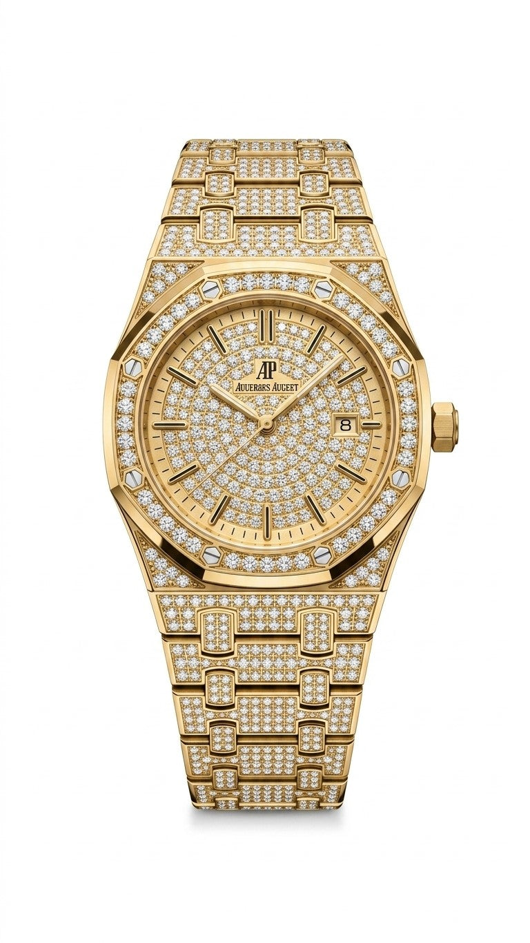 Gold Octagonal Iced Watch Luxury Iced Out Gold Watch for Men – Full Diamond Studded Octagonal Chain Watch