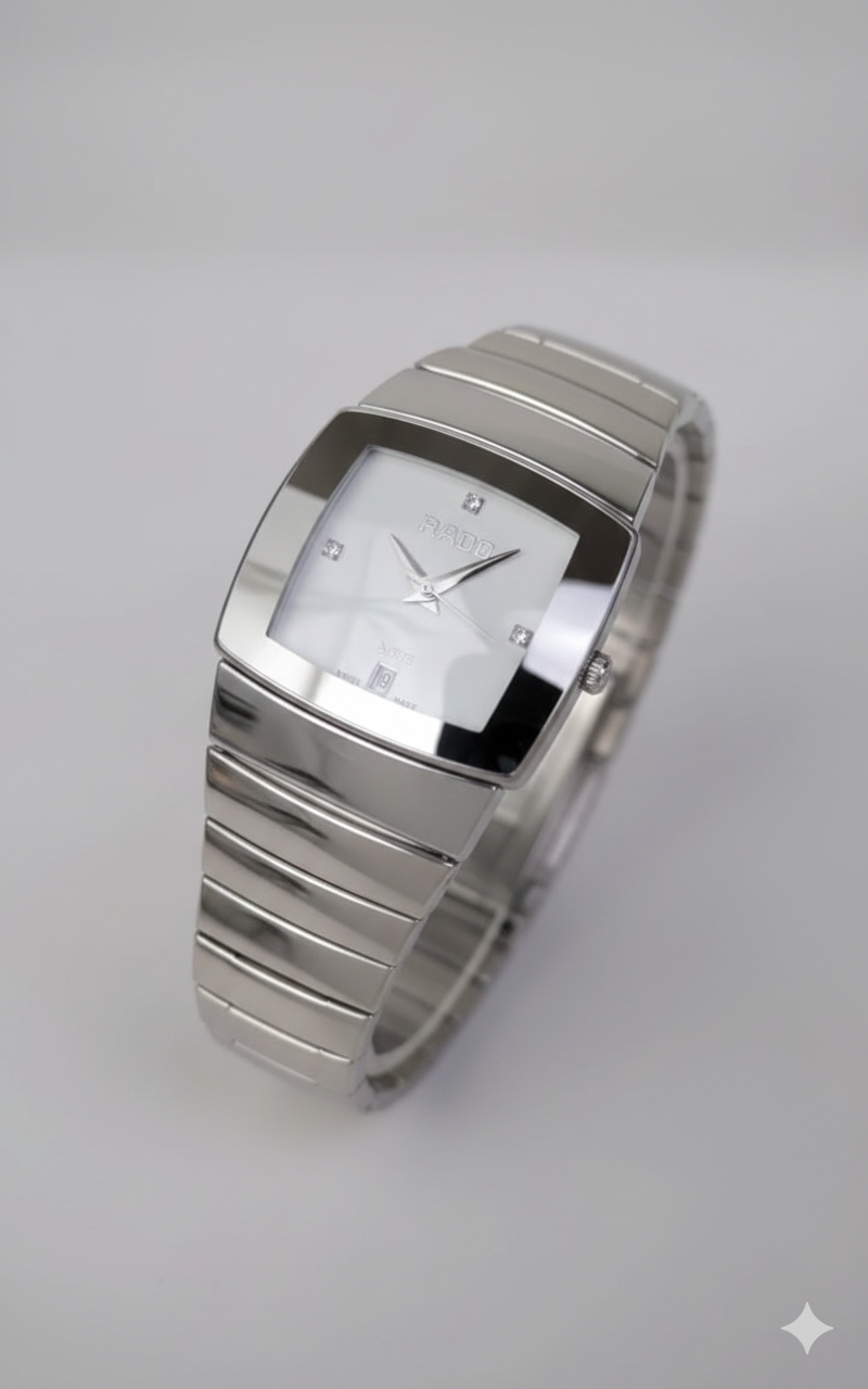 Men's Modern Silver Integrated Watch – White Minimalist Dial
