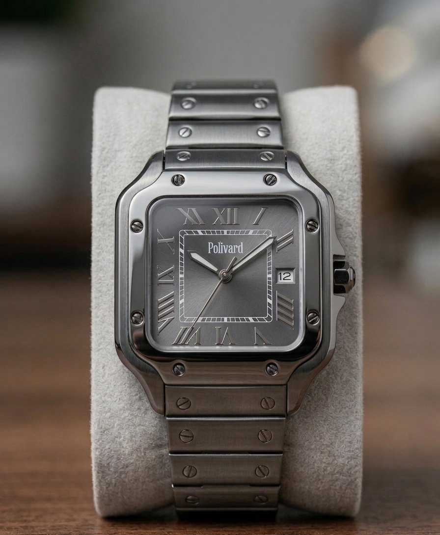 Polivard "Noir Profond" Santos-Style All-Grey DLC/PVD Steel Watch