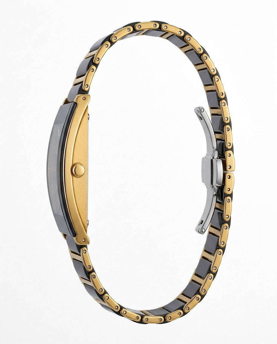 Timas Ceramic Series (Quartz) | Premium Minimalist Square Watch with Black and Gold