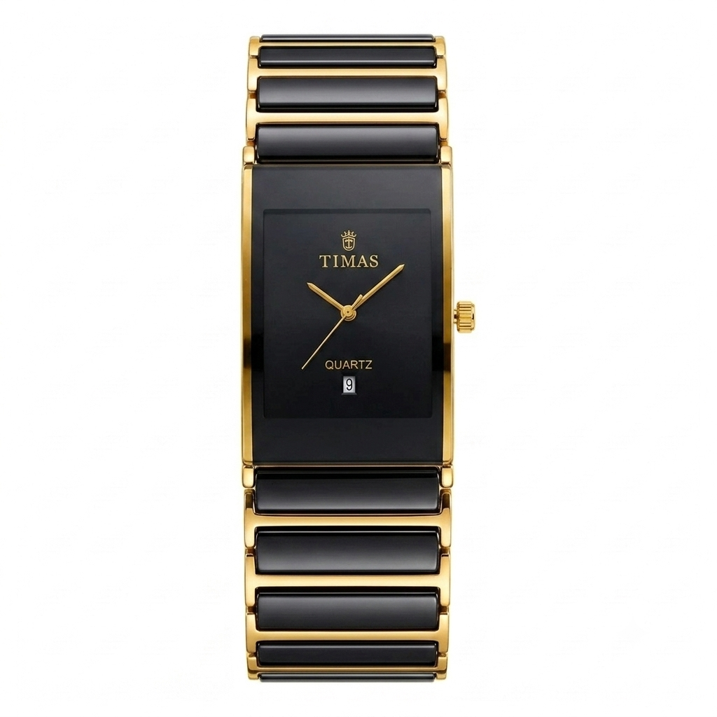 Timas Ceramic Series (Quartz) | Premium Minimalist Square Watch with Black and Gold