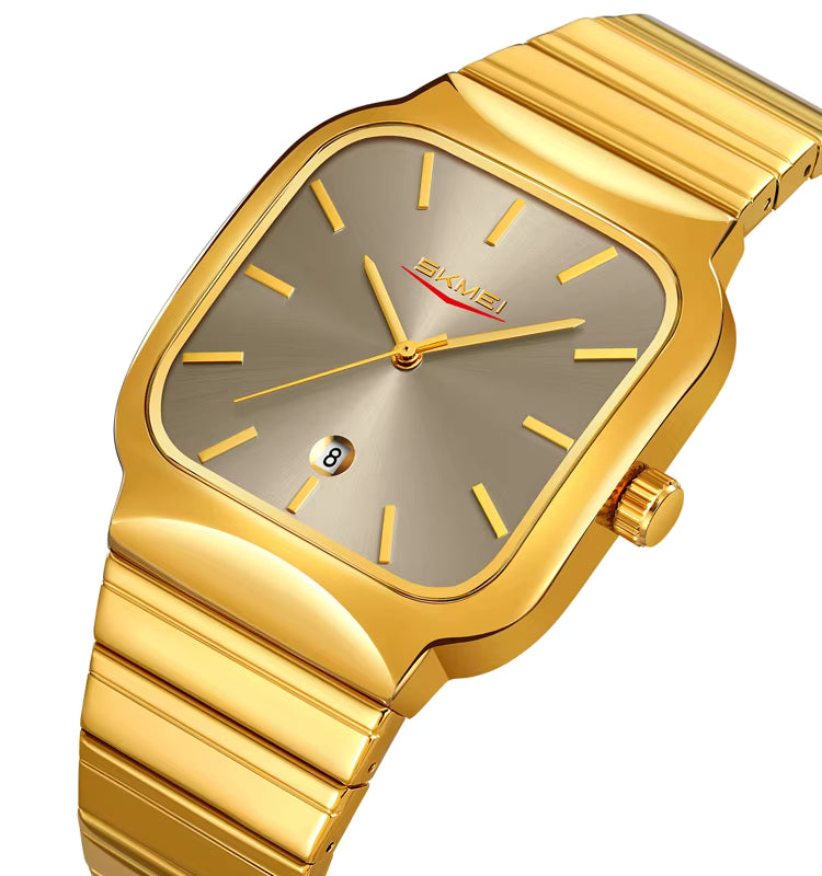 PREIMUIM!!! Gold/Grey Aankaaara's Man Woman Hand Watch Stainless Steel Business Hand Clock Fashion with Date Lady Couple Quartz Watch Luxury Desgin (Copy)
