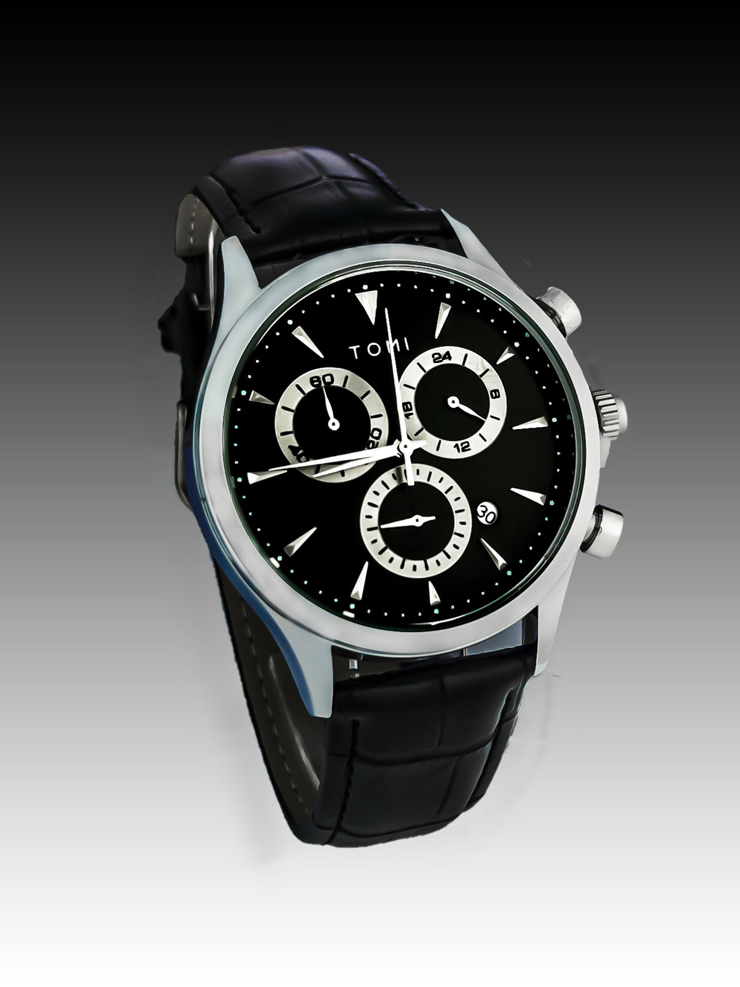 TOMI Black n Silver Chorograph Watch For Men