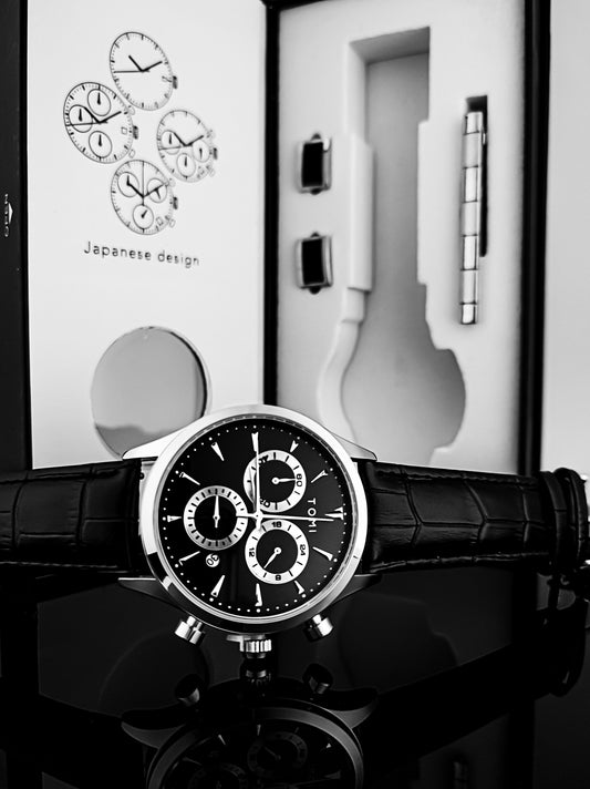 TOMI Black n Silver Chorograph Watch For Men