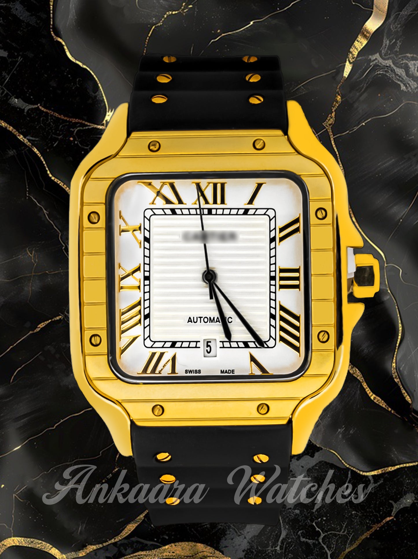 Gold N Black Strap Watch For Men/Boys