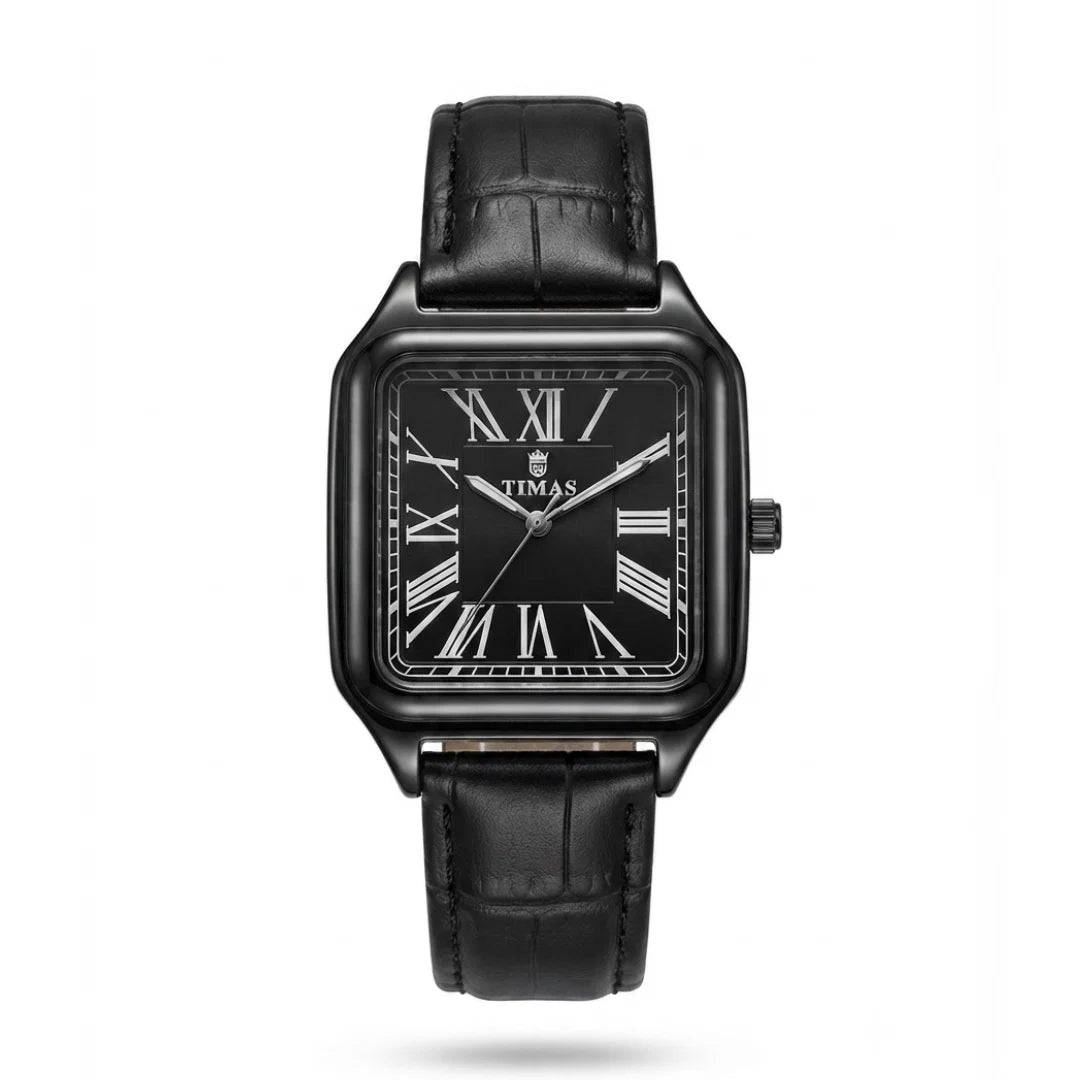 TIMAS Santos-Style Classic Edition | Square Bezel Leather Strap Quartz Watch (AWTM-00285)