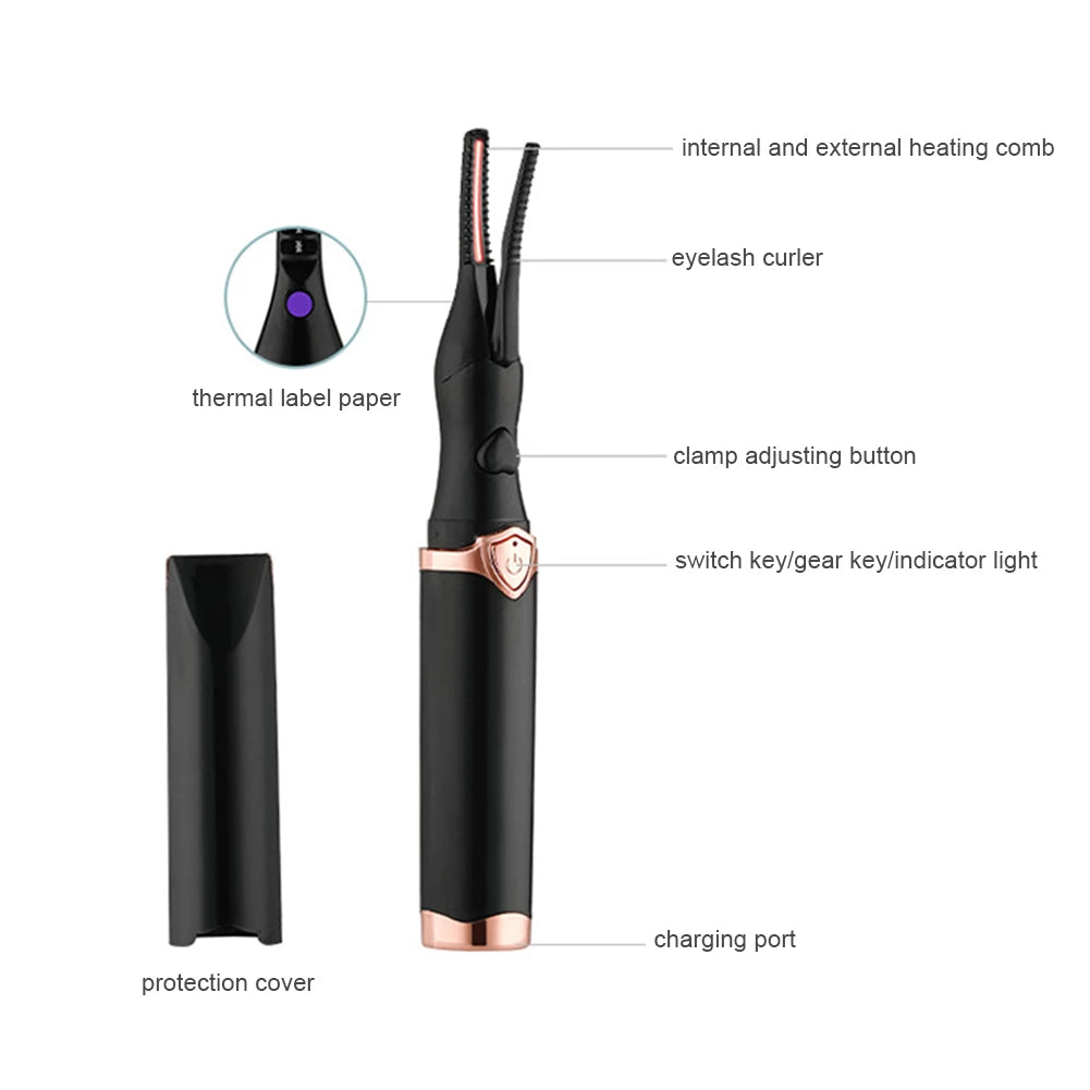Electric Heated Eyelash Curling Clip Eyelashes Brush Pen Long-Lasting Heating Eye Lash Curler Cosmetic Makeup Tool For Women
