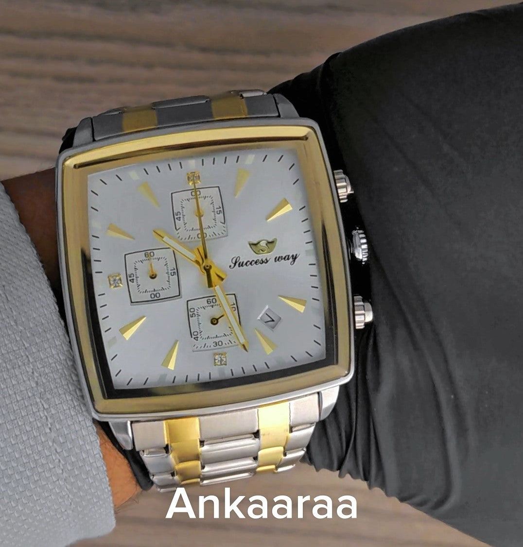 Dual Tone Square Dial Watch For Men 2025