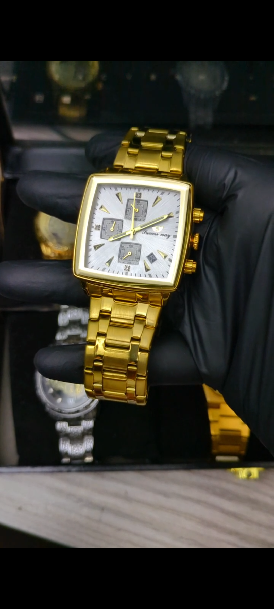 Ankaaara's Luxury Gold Square Dial Chronograph Watch for Men – Stainless Steel Strap