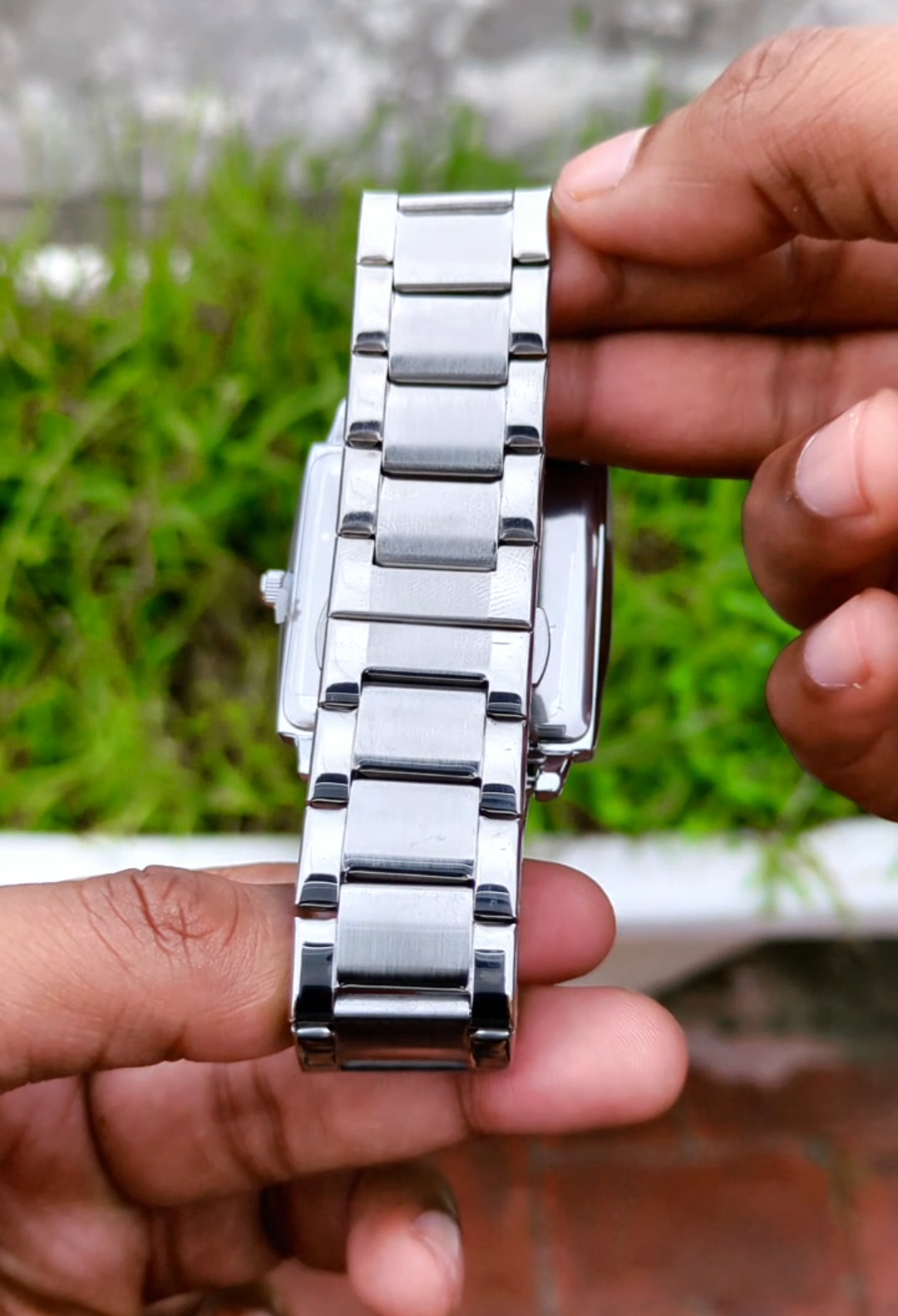 Square Dial Men Fashionable Chain Watch in Silver FB