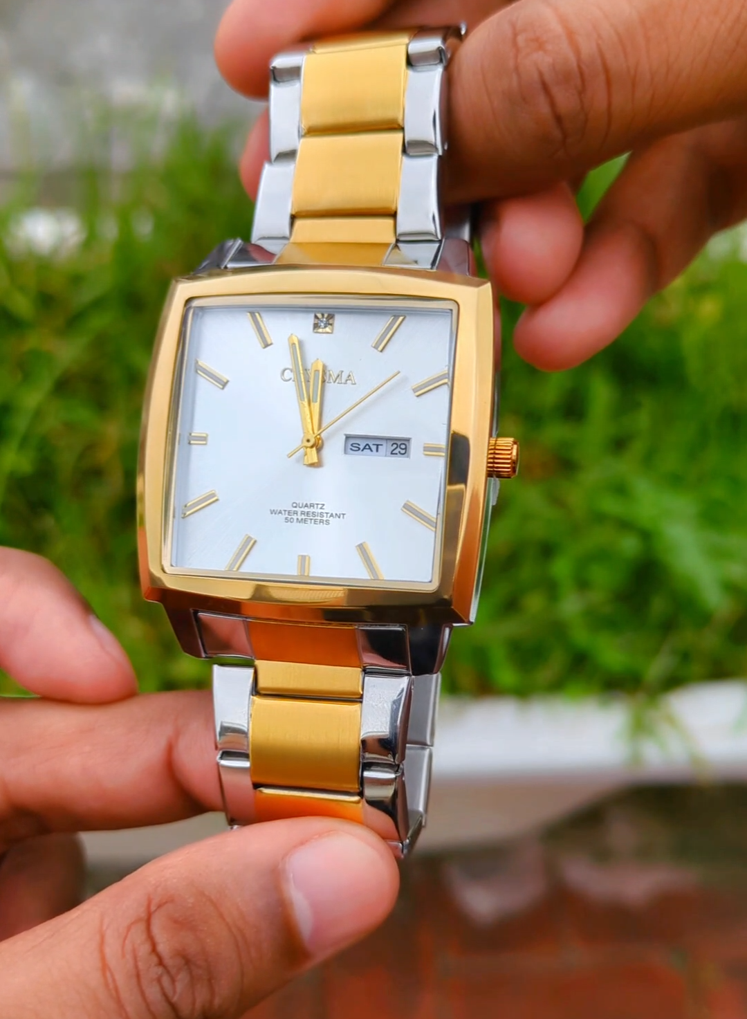PREMIUM Square Dial Men Fashionable Chain Watch in DUAL TONE
