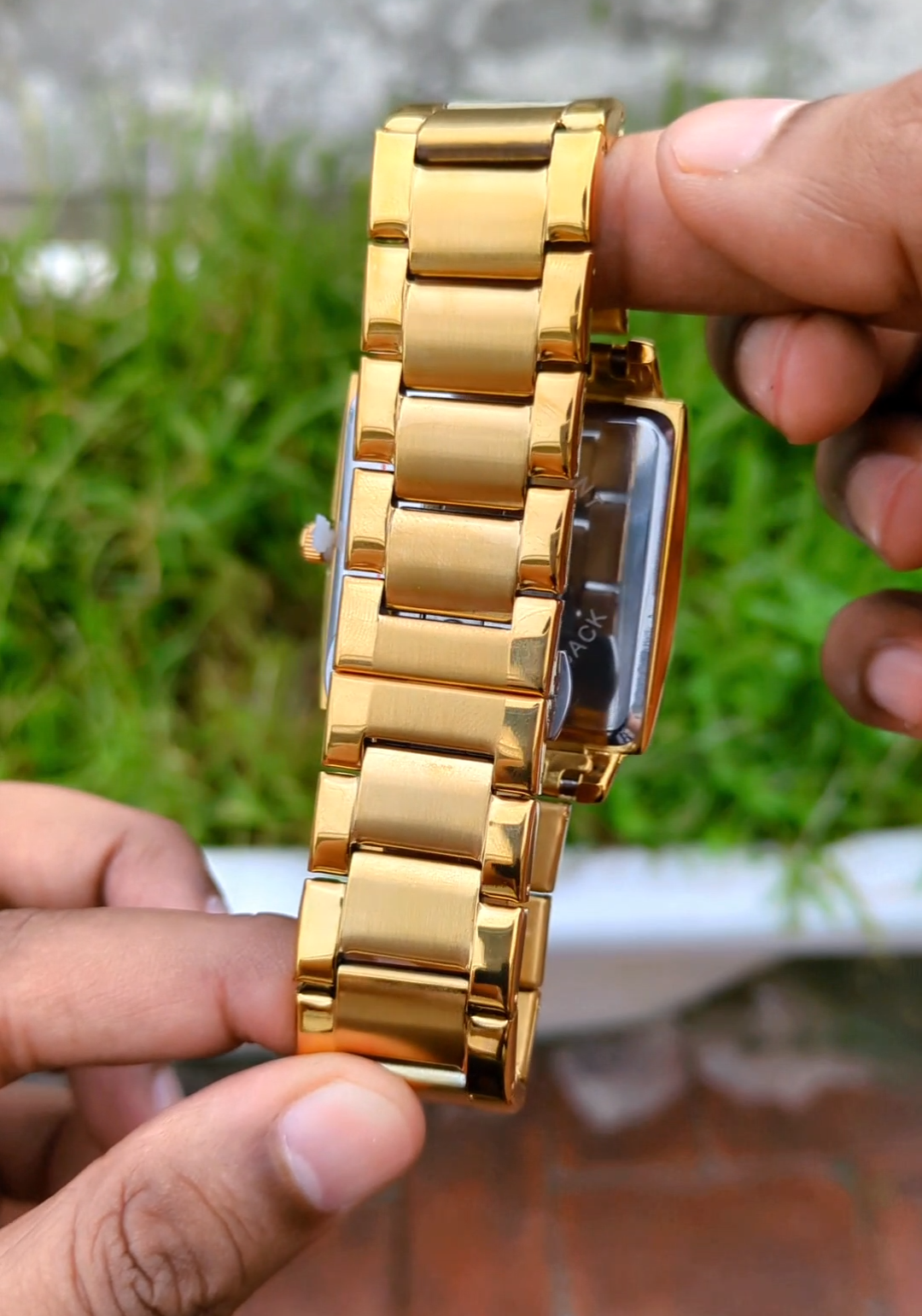 PREMIUM Square Dial Men Fashionable Chain Watch in DUAL TONE Green Dial