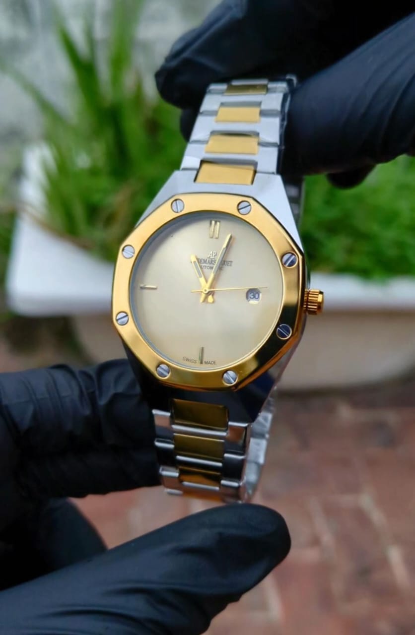 Premium Luxury Two-Tone Gold & Silver Men’s Watch – Classic Royal Design with Date Display