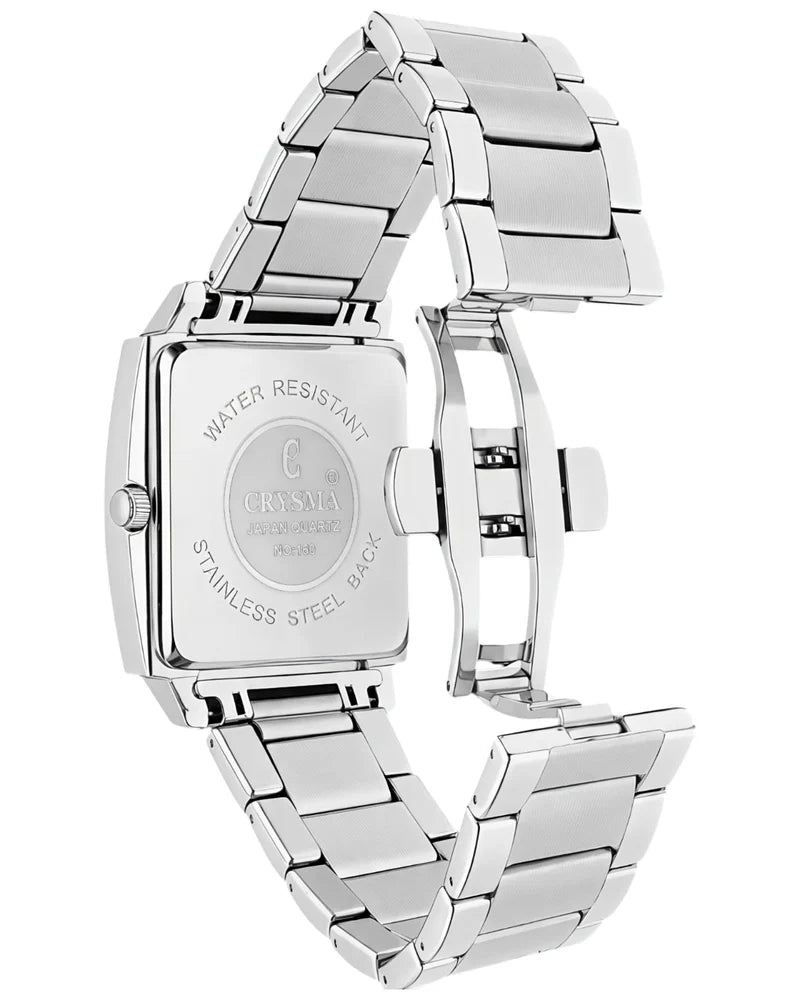 PREMIUM Square Dial Men Fashionable Chain Watch in SILVER Black Dial