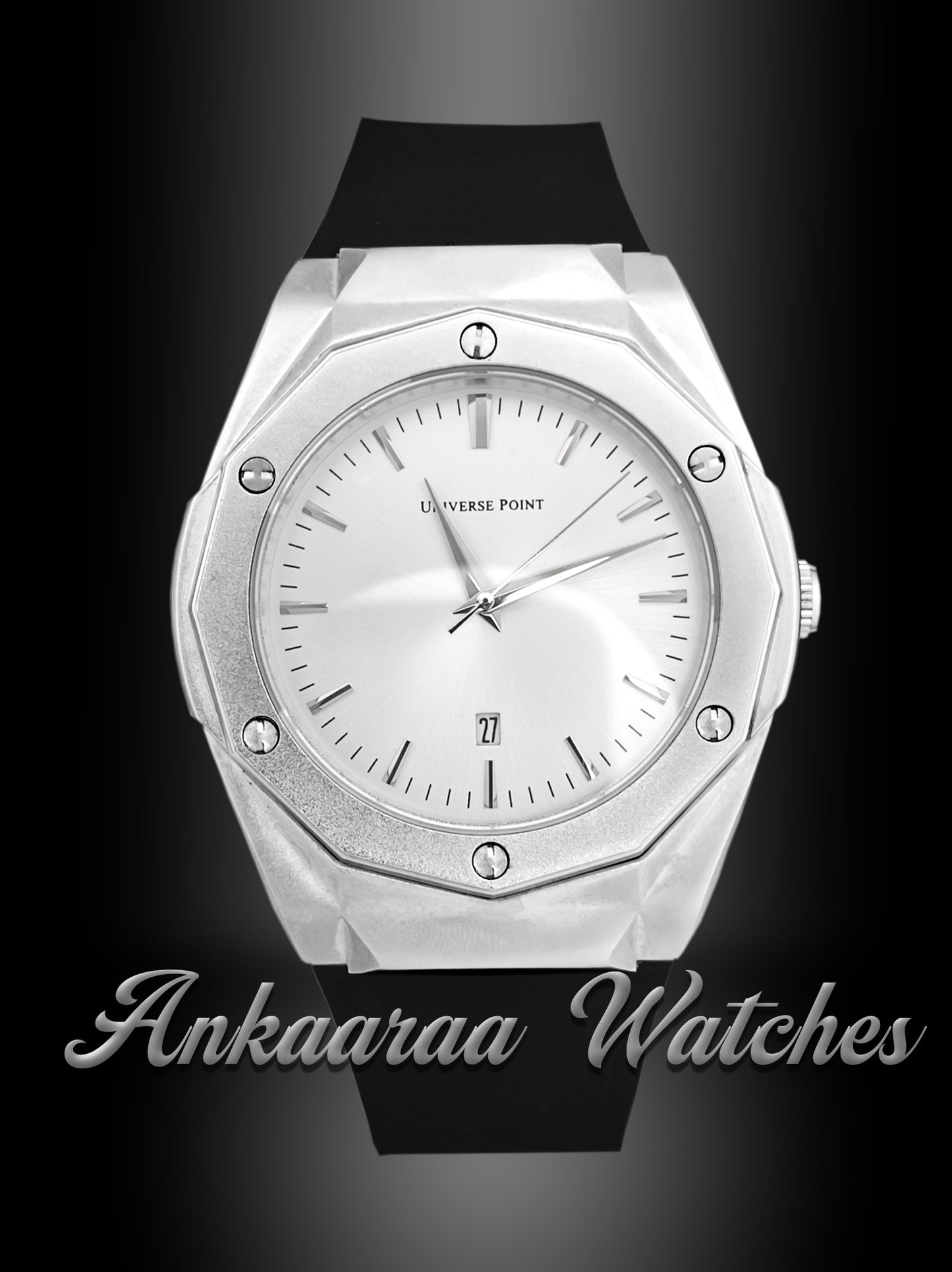 Daimond Cut Silver N Black Watch for Men