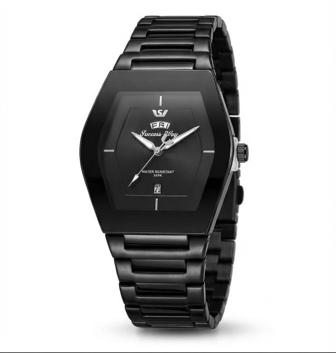 The Midnight Geometric: All-Black Men’s Timepiece