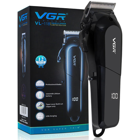 VGR VL-118 Limited Edition Professional Corded & Cordless Hair Clipper with LED Display 6 Length Settings | 200 min Runtime