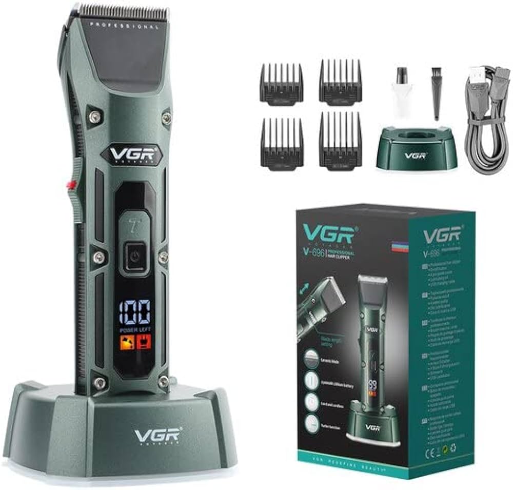 VGR V-696 Professional Hair Clipper Trimmer 300 min Runtime 8 Length Settings  (Green)