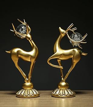 Resin Deer Statue sculpture set with crystal balls Black Gold