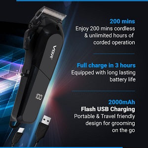 VGR VL-118 Limited Edition Professional Corded & Cordless Hair Clipper with LED Display 6 Length Settings | 200 min Runtime