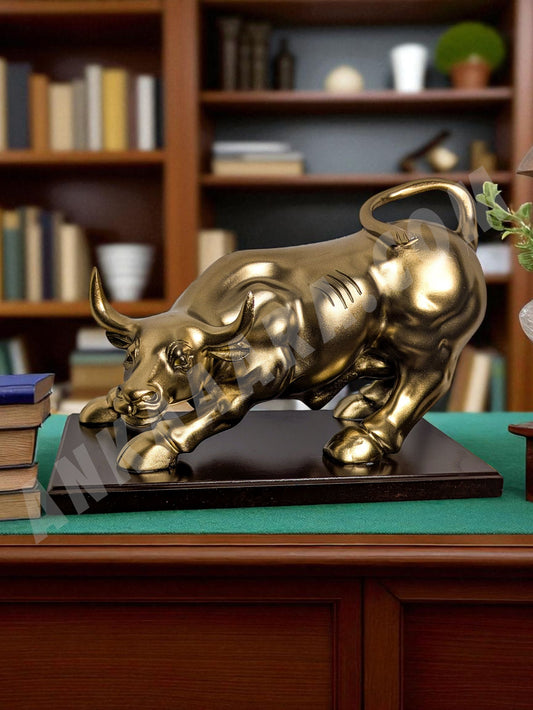 Bull Charging Sculpture, Fashionable Copper Color Abstract Bull, Handmade Resin Bison Staute