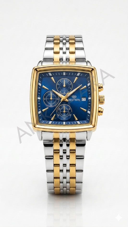 Ankaaara Executive Square Chronograph – Midnight Blue & Gold Two-Tone