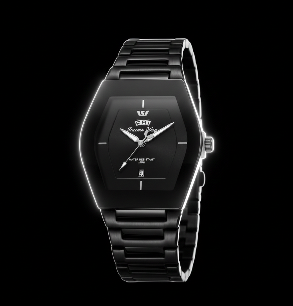 The Midnight Geometric: All-Black Men’s Timepiece