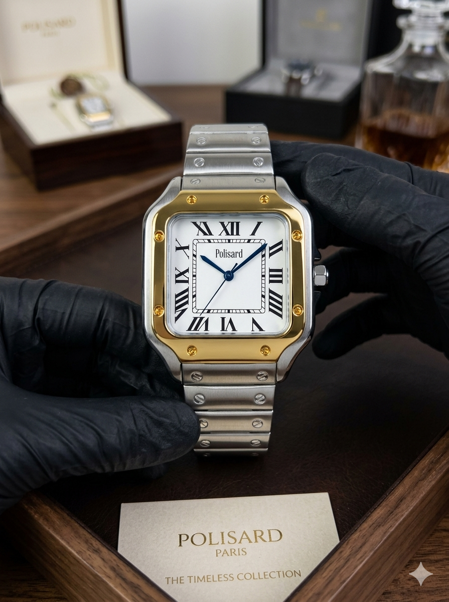 Polivard "Élégance Bi-Métal" Two-Tone Gold & Steel Santos-Style Watch