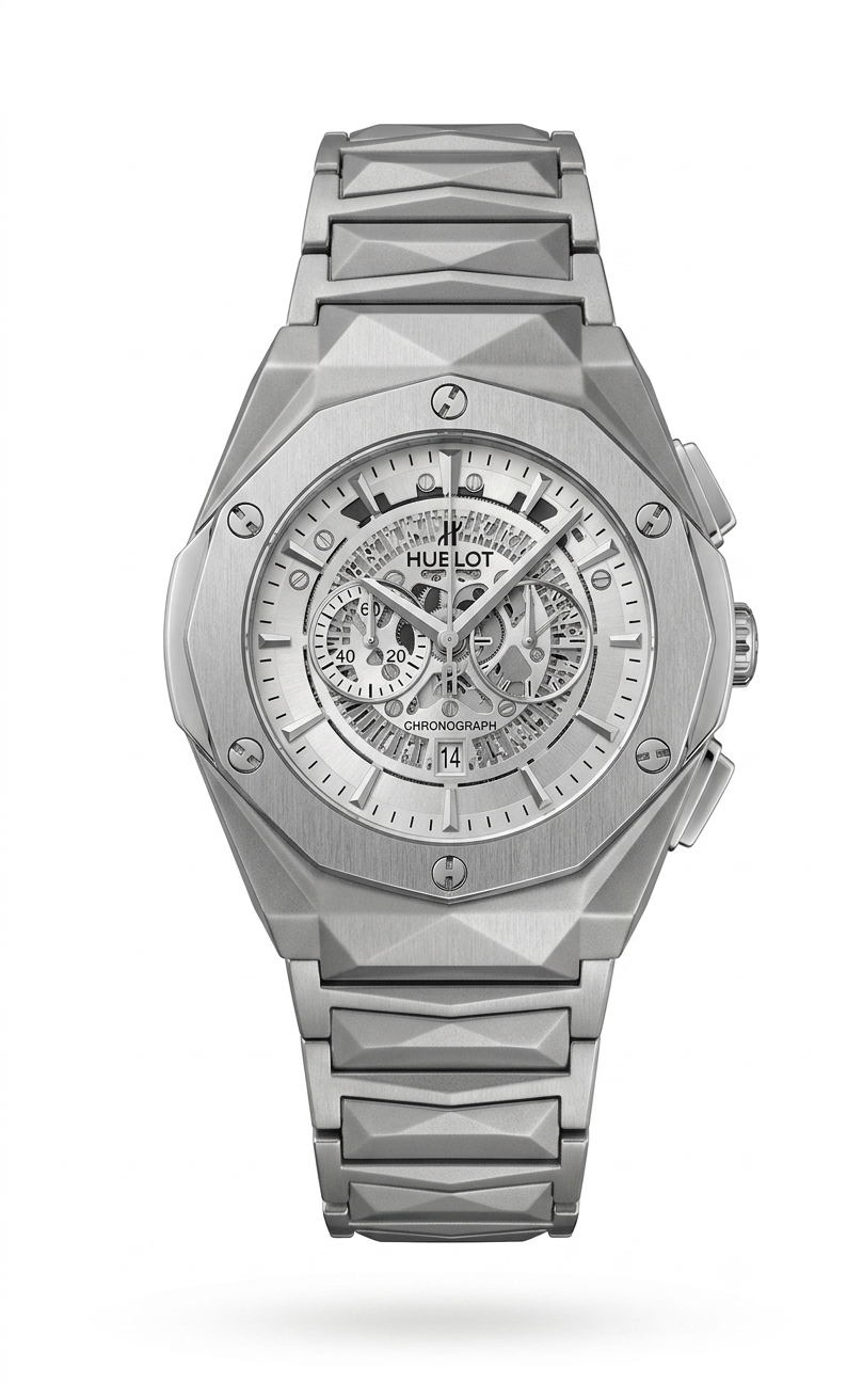 Ankaaara Octagon Skeleton Chronograph Watch – Silver Dial Steel Bracelet