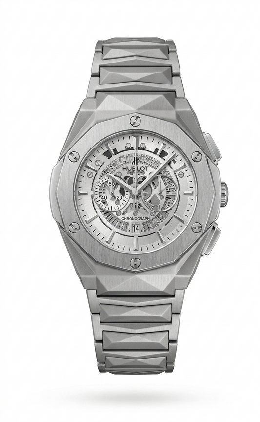 Ankaaara Octagon Skeleton Chronograph Watch – Silver Dial Steel Bracelet