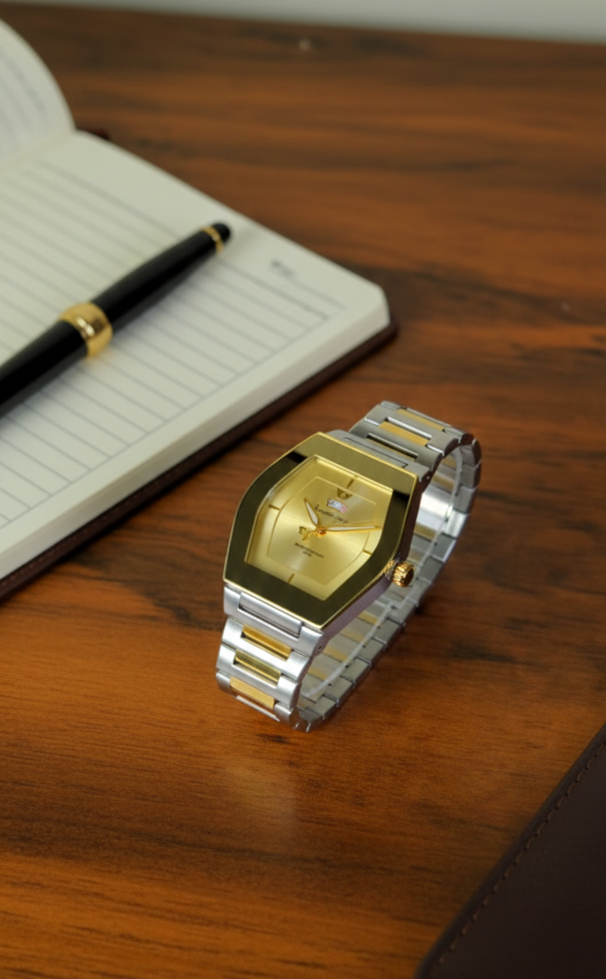 Success Way Azure: Gold Hexagonal Luxury Watch
