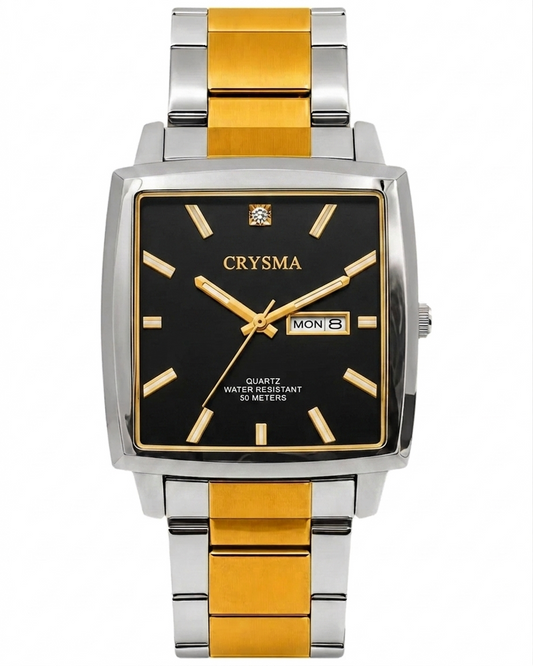 PREMIUM Square Dial Men Fashionable Chain Watch in DUAL TONE BLACK DIAL MEN