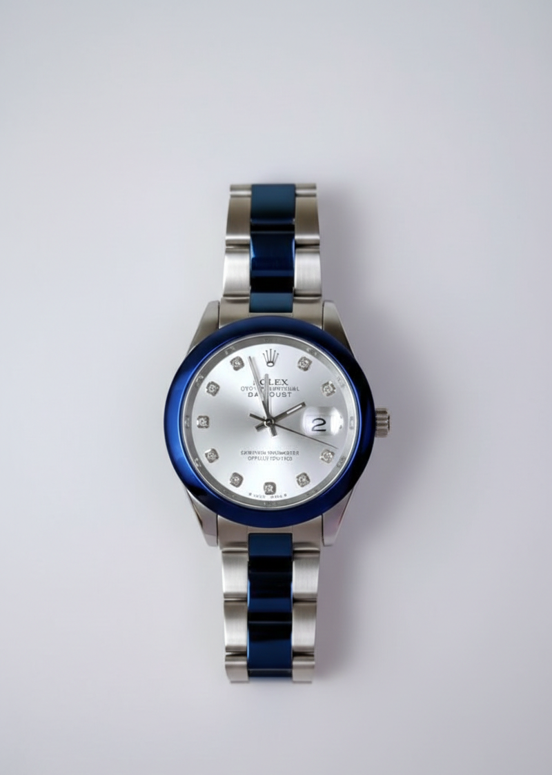 Stainless Steel & Diamond Dial Chain Watch for Men (Blue)
