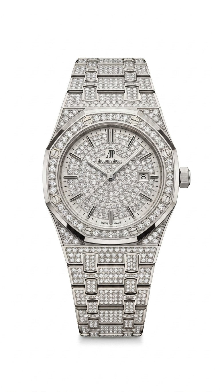 Gold Octagonal Iced Watch Luxury Iced Out Silver Watch for Men – Full Diamond Studded Octagonal Chain Watch
