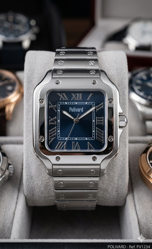 Polivard "Azur" Santos-Style Steel & Cobalt Blue Dial Watch