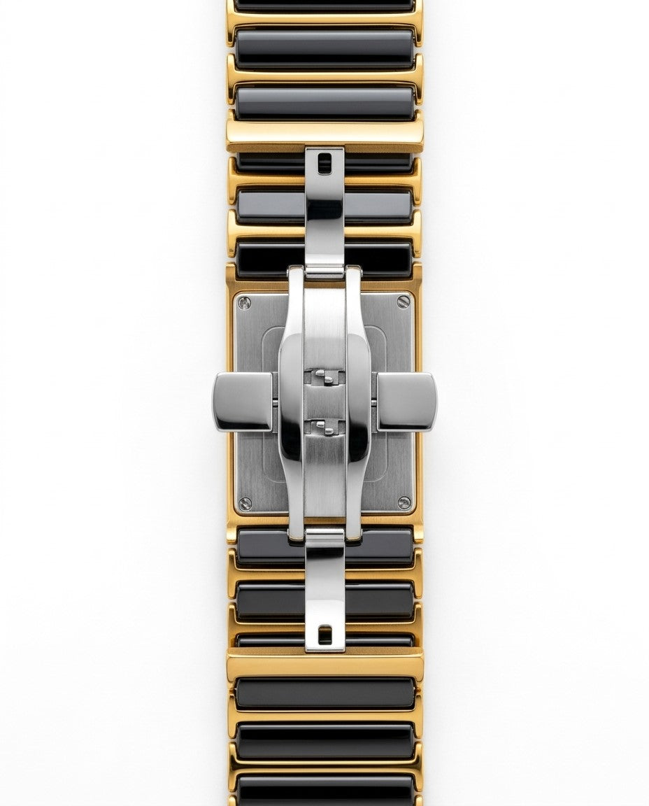 Timas Ceramic Series (Quartz) | Premium Minimalist Square Watch with Black and Gold