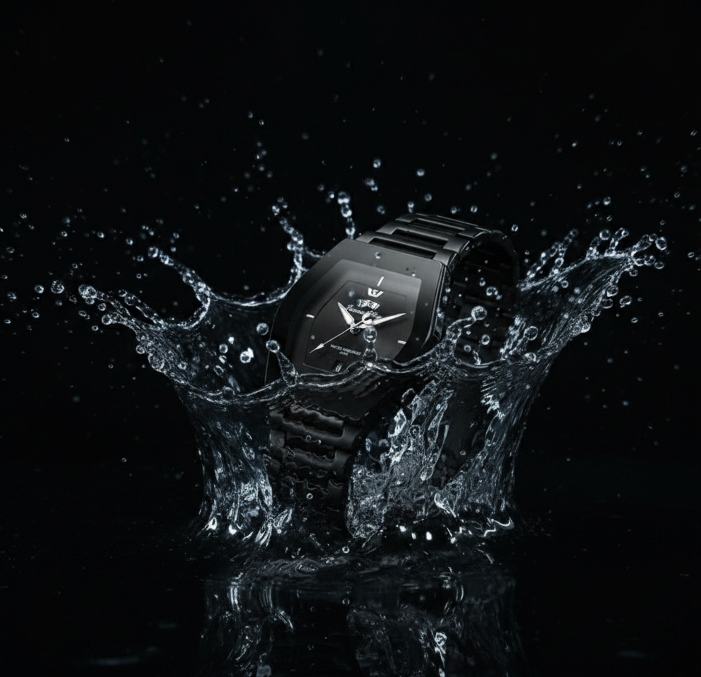 The Midnight Geometric: All-Black Men’s Timepiece