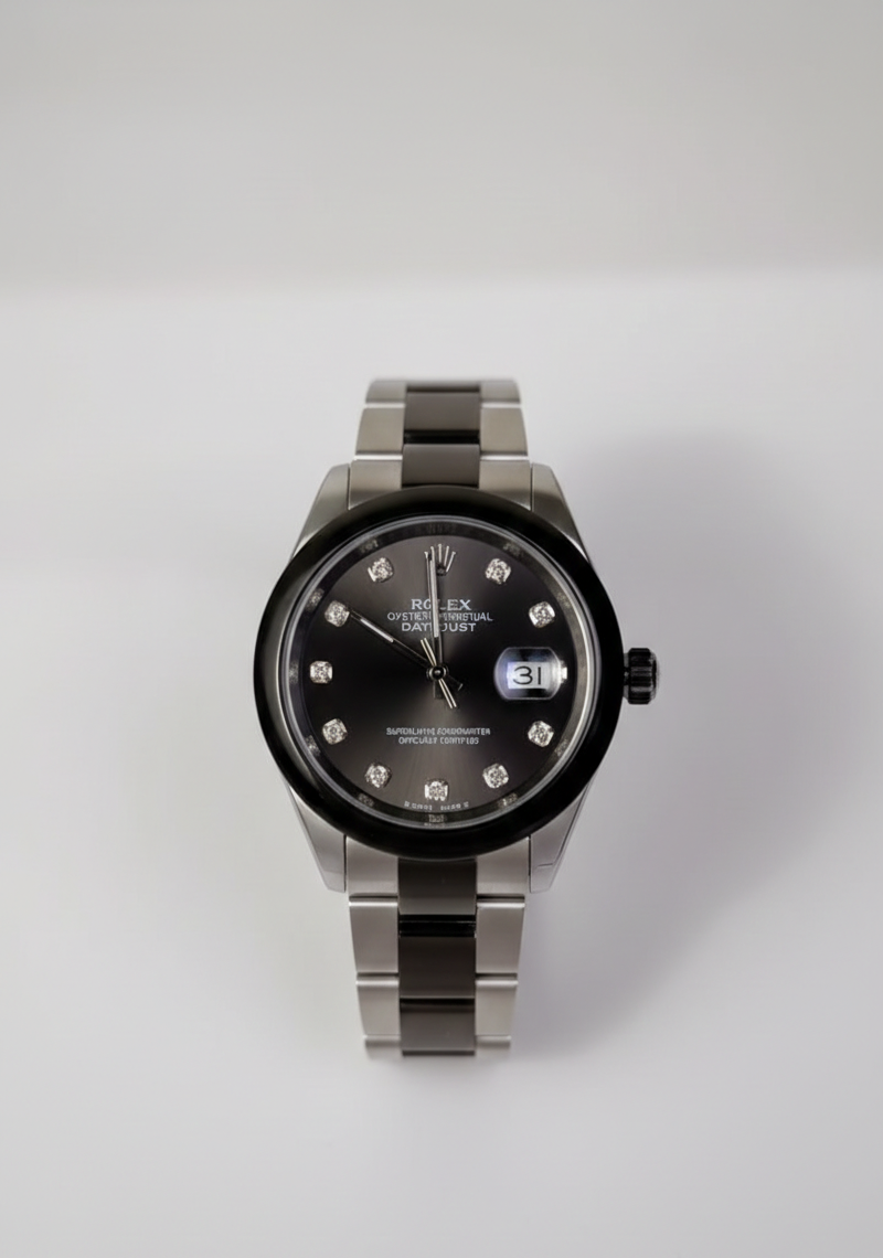 Stainless Steel & Diamond Dial Chain Watch for Men (Black)