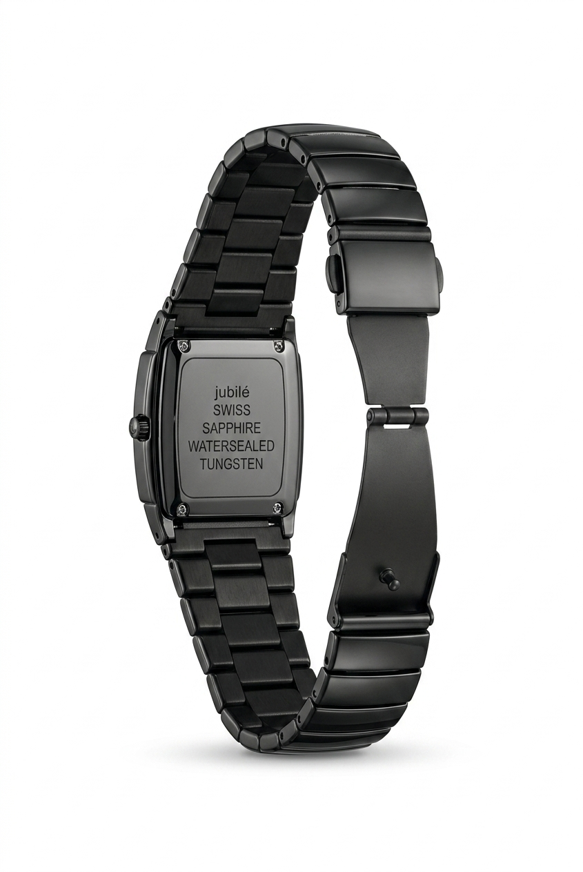 Men's All-Black High-Gloss Watch – Ceramic Look with Diamond Dial