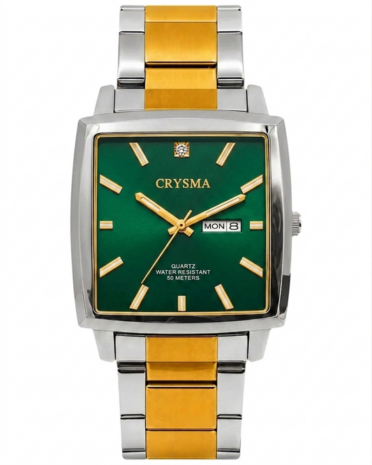 PREMIUM Square Dial Men Fashionable Chain Watch in DUAL TONE Green Dial