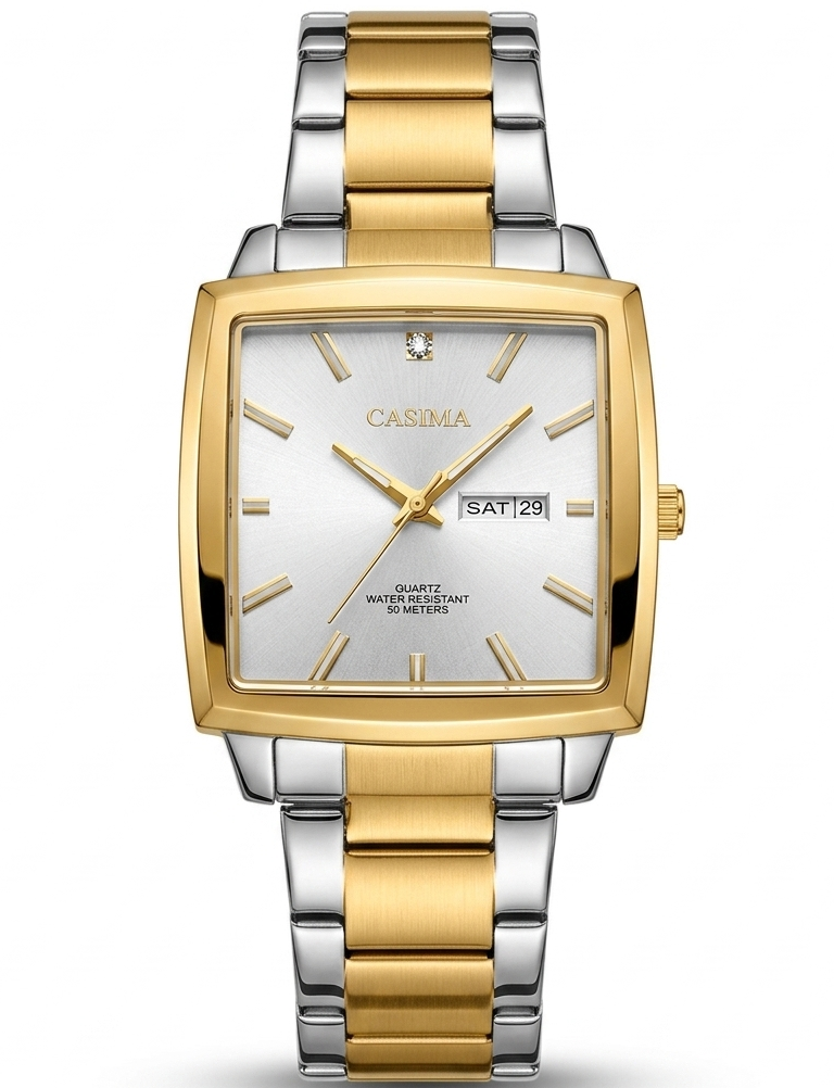 PREMIUM Square Dial Men Fashionable Chain Watch in DUAL TONE