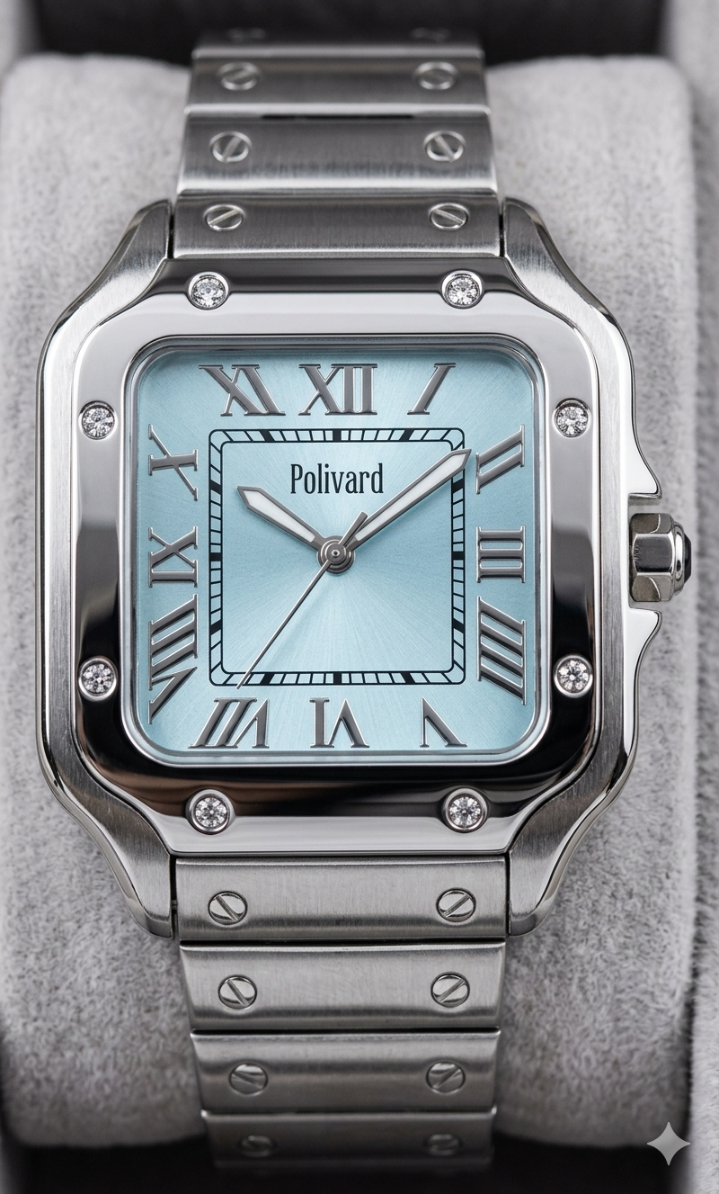 Polivard "Ciel" Santos-Style Steel & Ice Blue Dial Watch