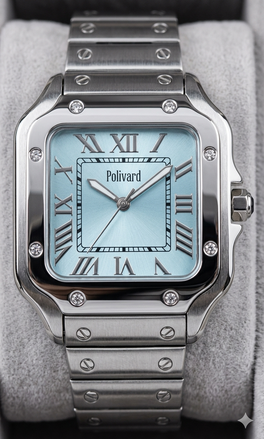 Polivard "Ciel" Santos-Style Steel & Ice Blue Dial Watch